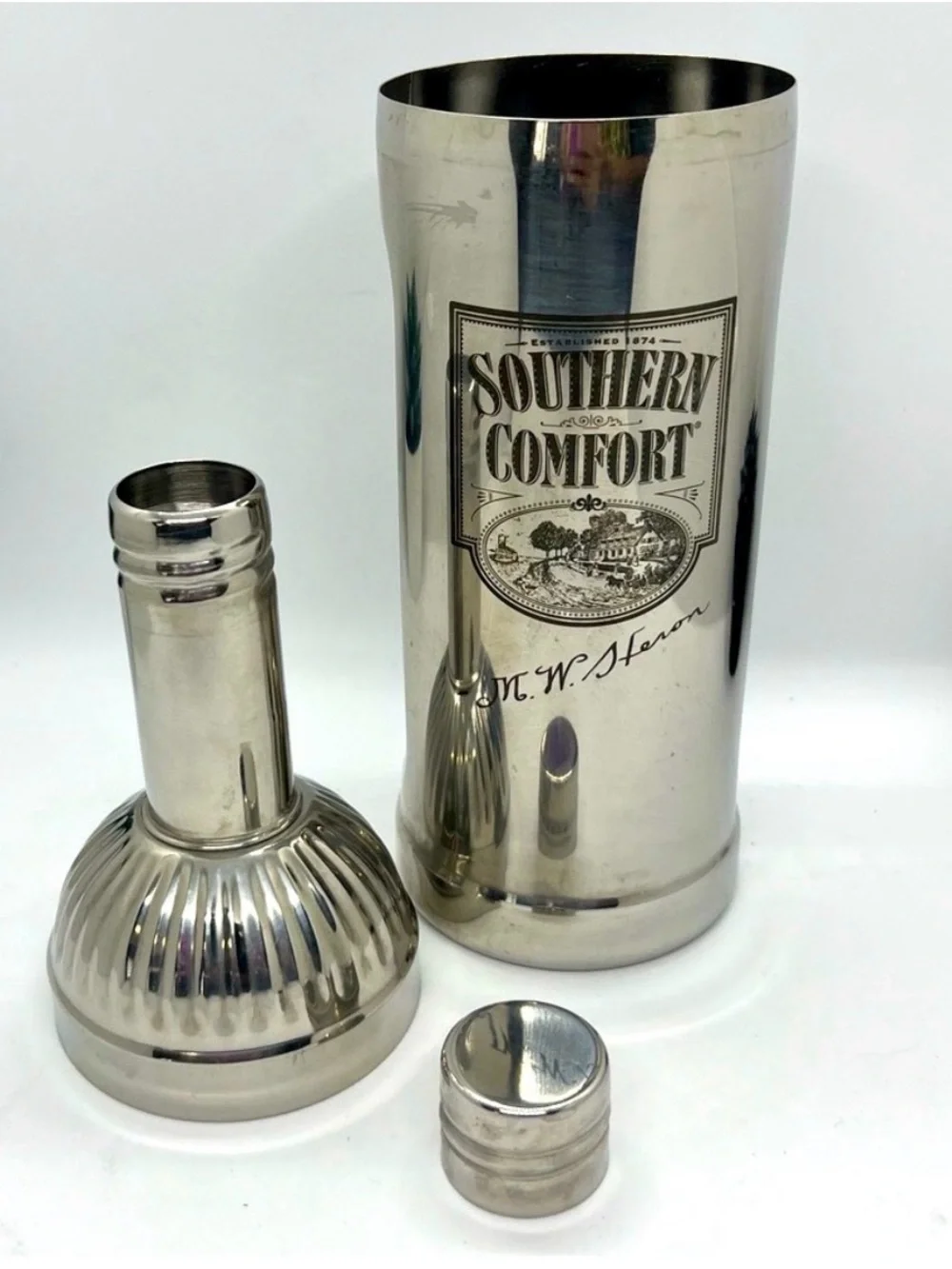 Southern Comfort Metal Cocktail Bottle Shaped Shaker  M.W. Heron's Vintage